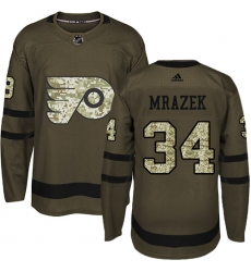 Youth Adidas Philadelphia Flyers #34 Petr Mrazek Authentic Green Salute to Service NHL Jersey