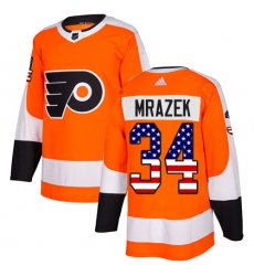 Youth Adidas Philadelphia Flyers #34 Petr Mrazek Authentic Orange USA Flag Fashion NHL Jersey