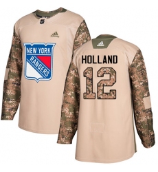 Men's Adidas New York Rangers #12 Peter Holland Authentic Camo Veterans Day Practice NHL Jersey