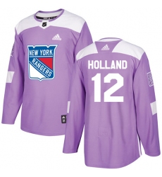 Youth Adidas New York Rangers #12 Peter Holland Authentic Purple Fights Cancer Practice NHL Jersey