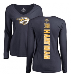 NHL Women's Adidas Nashville Predators #38 Ryan Hartman Navy Blue Backer Long Sleeve T-Shirt