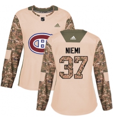Women's Adidas Montreal Canadiens #37 Antti Niemi Authentic Camo Veterans Day Practice NHL Jerse