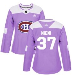 Women's Adidas Montreal Canadiens #37 Antti Niemi Authentic Purple Fights Cancer Practice NHL Jerseyey