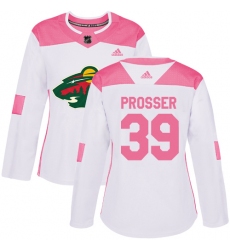 Women's Adidas Minnesota Wild #39 Nate Prosser Authentic White Pink Fashion NHL Jersey