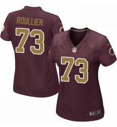Women's Nike Washington Redskins #73 Chase Roullier Game Burgundy Red Gold Number Alternate 80TH Anniversary NFL Jersey