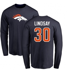 NFL Nike Denver Broncos #30 Phillip Lindsay Navy Blue Name & Number Logo Long Sleeve T-Shirt