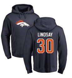 NFL Nike Denver Broncos #30 Phillip Lindsay Navy Blue Name & Number Logo Pullover Hoodie