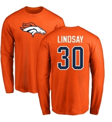 NFL Nike Denver Broncos #30 Phillip Lindsay Orange Name & Number Logo Long Sleeve T-Shirt