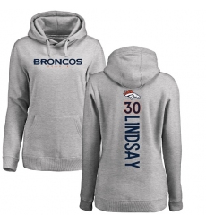 NFL Women's Nike Denver Broncos #30 Phillip Lindsay Ash Backer Pullover Hoodie