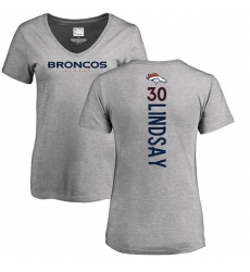 NFL Women's Nike Denver Broncos #30 Phillip Lindsay Ash Backer V-Neck T-Shirt