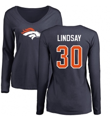 NFL Women's Nike Denver Broncos #30 Phillip Lindsay Navy Blue Name & Number Logo Long Sleeve T-Shirt