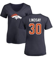 NFL Women's Nike Denver Broncos #30 Phillip Lindsay Navy Blue Name & Number Logo T-Shirt