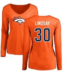 NFL Women's Nike Denver Broncos #30 Phillip Lindsay Orange Name & Number Logo Long Sleeve T-Shirt