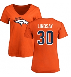 NFL Women's Nike Denver Broncos #30 Phillip Lindsay Orange Name & Number Logo T-Shirt