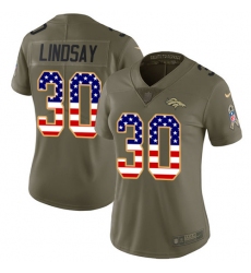 Women's Nike Denver Broncos #30 Phillip Lindsay Limited Olive USA Flag 2017 Salute to Service NFL Jersey