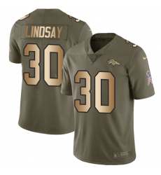 Youth Nike Denver Broncos #30 Phillip Lindsay Limited Olive Gold 2017 Salute to Service NFL Jersey