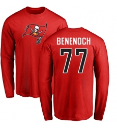 NFL Nike Tampa Bay Buccaneers #77 Caleb Benenoch Red Name & Number Logo Long Sleeve T-Shirt
