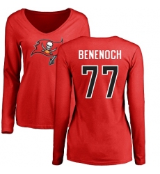 NFL Women's Nike Tampa Bay Buccaneers #77 Caleb Benenoch Red Name & Number Logo Long Sleeve T-Shirt