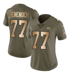 Women Nike Tampa Bay Buccaneers #77 Caleb Benenoch Limited Olive Gold 2017 Salute to Service NFL Jersey