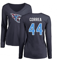 NFL Women's Nike Tennessee Titans #44 Kamalei Correa Navy Blue Name & Number Logo Long Sleeve T-Shirt