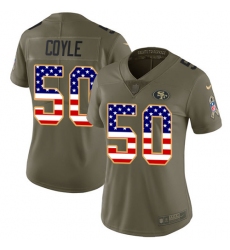 Women Nike San Francisco 49ers #50 Brock Coyle Limited Olive USA Flag 2017 Salute to Service NFL Jersey