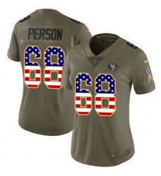 Women Nike San Francisco 49ers #68 Mike Person Limited Olive USA Flag 2017 Salute to Service NFL Jersey