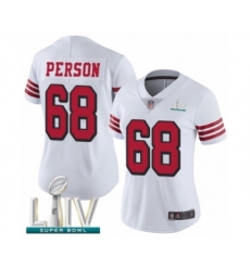 Women's San Francisco 49ers #68 Mike Person Limited White Rush Vapor Untouchable Super Bowl LIV Bound Football Jersey