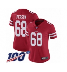 Women's San Francisco 49ers #68 Mike Person Red Team Color Vapor Untouchable Limited Player 100th Season Football Jersey
