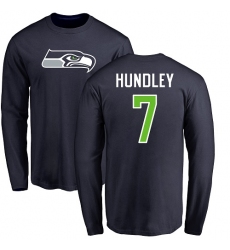 NFL Nike Seattle Seahawks #7 Brett Hundley Navy Blue Name & Number Logo Long Sleeve T-Shirt