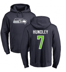 NFL Nike Seattle Seahawks #7 Brett Hundley Navy Blue Name & Number Logo Pullover Hoodie