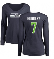 NFL Women's Nike Seattle Seahawks #7 Brett Hundley Navy Blue Name & Number Logo Long Sleeve T-Shirt