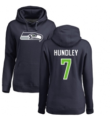 NFL Women's Nike Seattle Seahawks #7 Brett Hundley Navy Blue Name & Number Logo Pullover Hoodie