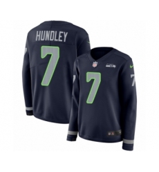 Women's Nike Seattle Seahawks #7 Brett Hundley Limited Navy Blue Therma Long Sleeve NFL Jersey