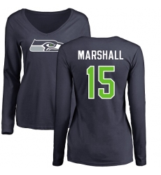 NFL Women's Nike Seattle Seahawks #15 Brandon Marshall Navy Blue Name & Number Logo Long Sleeve T-Shirt