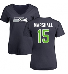 NFL Women's Nike Seattle Seahawks #15 Brandon Marshall Navy Blue Name & Number Logo T-Shirt