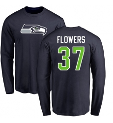NFL Nike Seattle Seahawks #37 Tre Flowers Navy Blue Name & Number Logo Long Sleeve T-Shirt