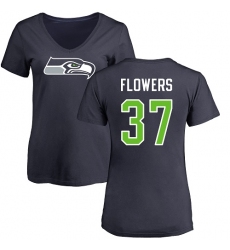 NFL Women's Nike Seattle Seahawks #37 Tre Flowers Navy Blue Name & Number Logo T-Shirt