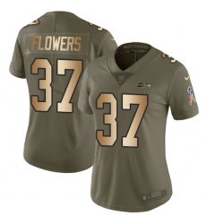 Women Nike Seattle Seahawks #37 Tre Flowers Limited Oliv Gold 2017 Salute to Service NFL Jersey