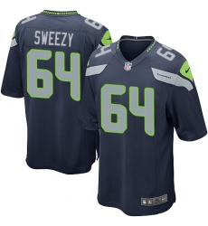 Men's Nike Seattle Seahawks #64 J.R. Sweezy Game Navy Blue Team Color NFL Jersey