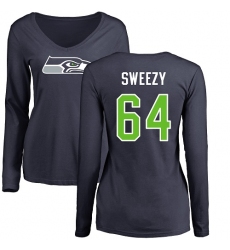 NFL Women's Nike Seattle Seahawks #64 J.R. Sweezy Navy Blue Name & Number Logo Long Sleeve T-Shirt