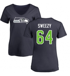 NFL Women's Nike Seattle Seahawks #64 J.R. Sweezy Navy Blue Name & Number Logo T-Shirt