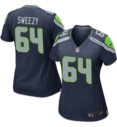 Women Nike Seattle Seahawks #64 J.R. Sweezy Game Navy Blue Team Color NFL Jersey
