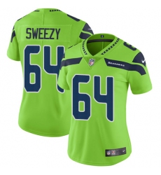 Women Nike Seattle Seahawks #64 J.R. Sweezy Limited Green Rush Vapor Untouchable NFL Jersey