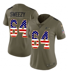 Women Nike Seattle Seahawks #64 J.R. Sweezy Limited Olive USA Flag 2017 Salute to Service NFL Jersey