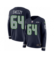 Women's Nike Seattle Seahawks #64 J.R. Sweezy Limited Navy Blue Therma Long Sleeve NFL Jersey