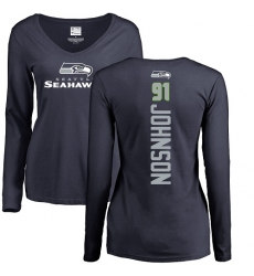 NFL Women's Nike Seattle Seahawks #91 Tom Johnson Navy Blue Backer Long Sleeve T-Shirt