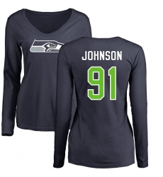 NFL Women's Nike Seattle Seahawks #91 Tom Johnson Navy Blue Name & Number Logo Long Sleeve T-Shirt