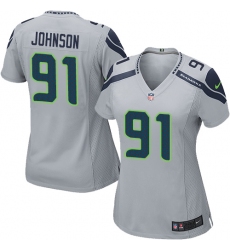 Women Nike Seattle Seahawks #91 Tom Johnson Game Grey Alternate NFL Jersey