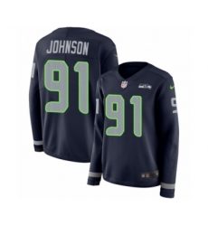 Women's Nike Seattle Seahawks #91 Tom Johnson Limited Navy Blue Therma Long Sleeve NFL Jersey