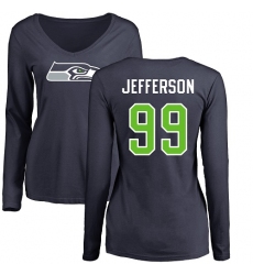 NFL Women's Nike Seattle Seahawks #99 Quinton Jefferson Navy Blue Name & Number Logo Long Sleeve T-Shirt